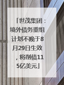 世茂集团：境外债务重组计划不晚于8月29日生效，将削债115亿美元